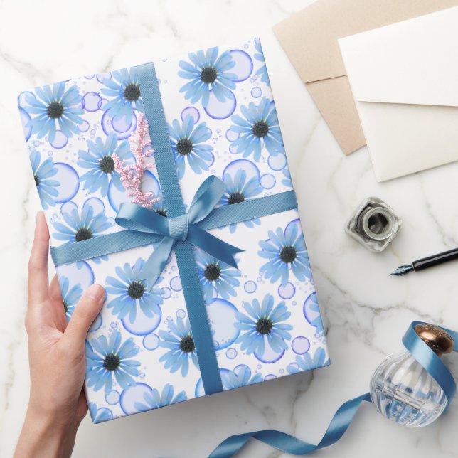 Blue Daisies And Bubbles Wrapping Paper (Gifting)