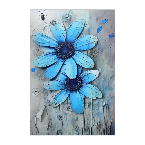 Blue Daisies Distressed Grungy Daisy Flower Acrylic Print