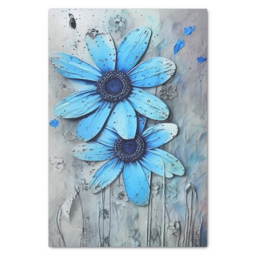 Blue Daisies Distressed Grungy Daisy Flower Tissue Paper
