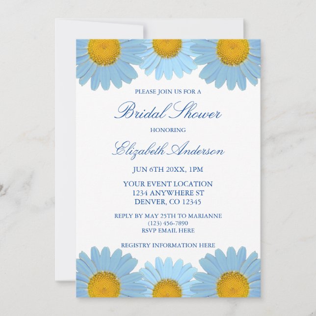 Blue Daisies Floral Bridal Shower Invitation (Front)