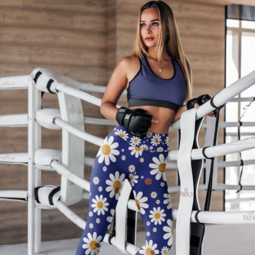 Blue Daisies Floral Patterned  Leggings