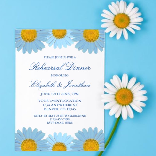 Blue Daisies Floral Rehearsal Dinner Invitation (Creator Uploaded)