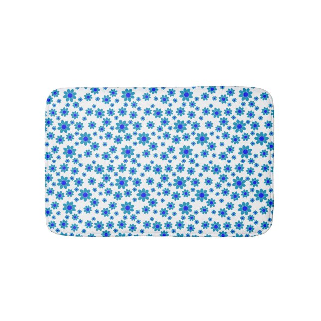 Blue Daisies | Floral Repeating Daisy Pattern Bath Mat (Front)
