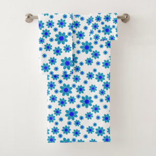 Blue Daisies   Floral Repeating Daisy Pattern Bath Towel Set