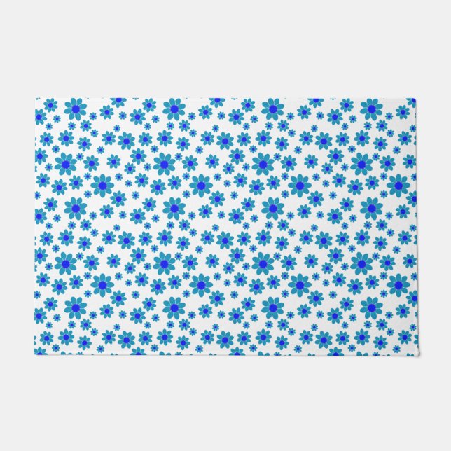 Blue Daisies | Floral Repeating Daisy Pattern Doormat (Front)