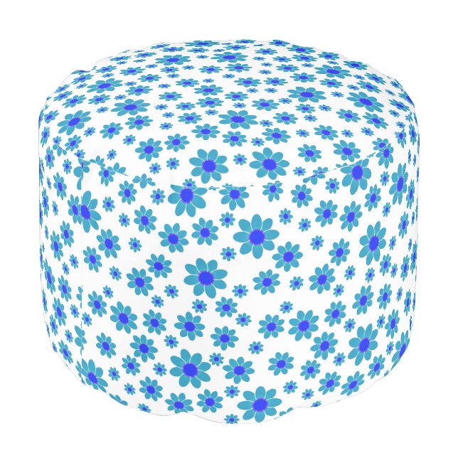 Blue Daisies | Floral Repeating Daisy Pattern Pouf (Angled Back)