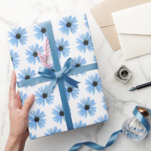 Blue Daisies On White Wrapping Paper