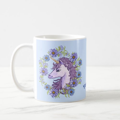 Blue Daisies Unicorn Coffee Mug