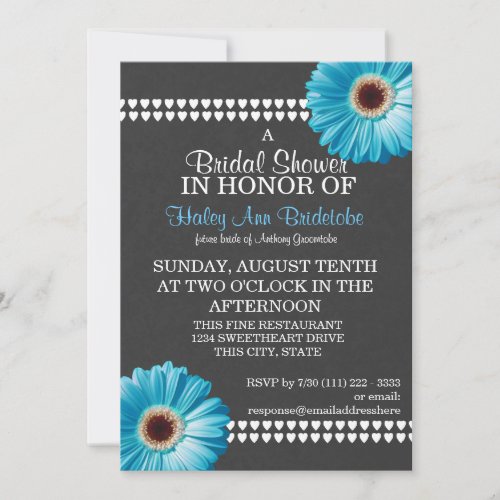 Blue Daisy and Slate Grey Bridal Shower Card