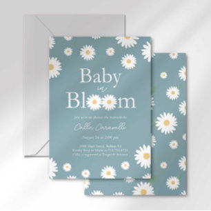 Blue Daisy Baby in Bloom Baby Shower Invitation