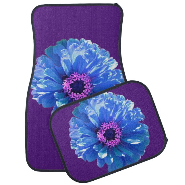 Blue daisy blue floral photo car floor mat (Set)