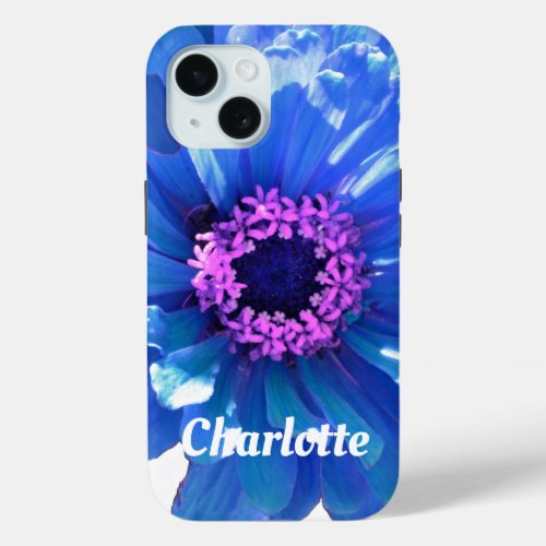 Blue daisy blue floral photo iPhone 15 case