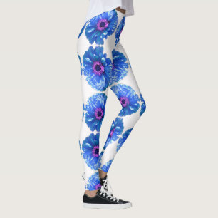 Blue daisy blue floral photo leggings