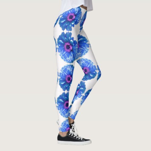 Blue daisy blue floral photo leggings