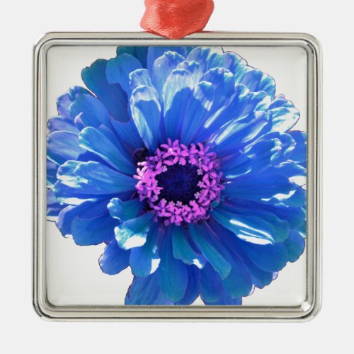Blue daisy blue floral photo metal ornament