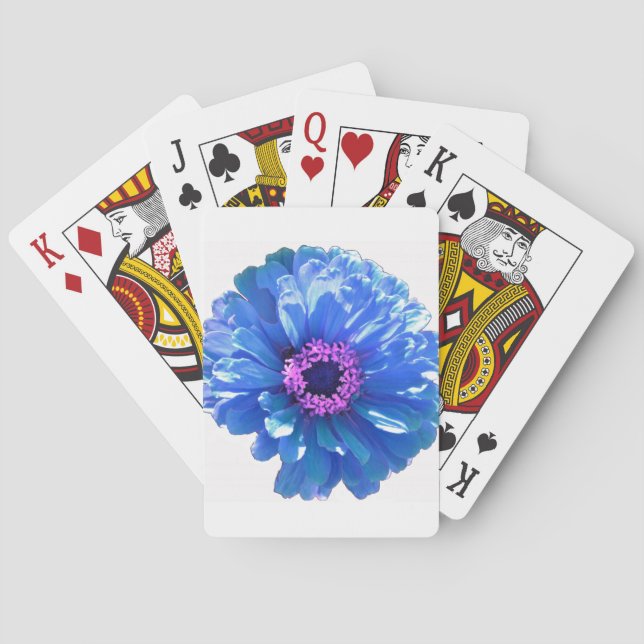 Blue daisy blue floral photo poker cards (Back)