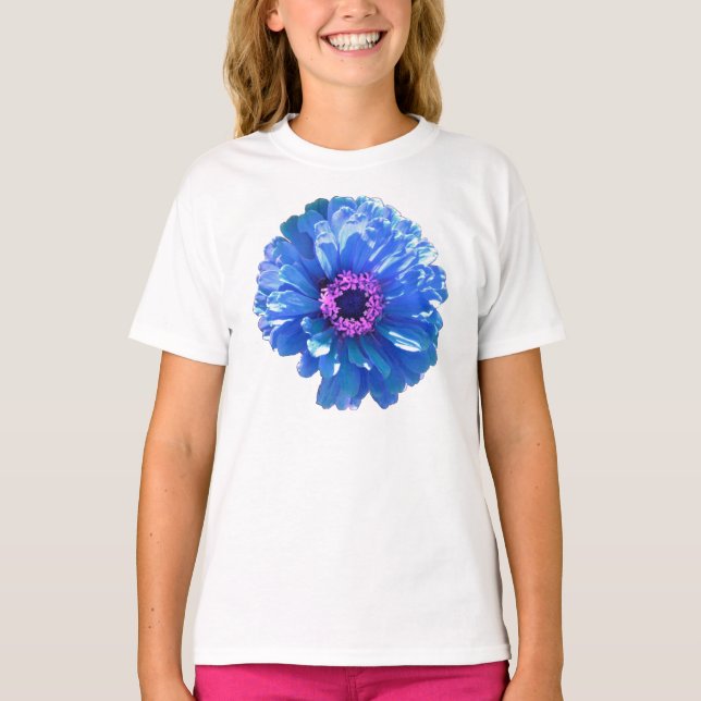 Blue Daisy, blue floral photo T-Shirt (Front)