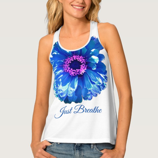 Blue daisy blue floral photo tank top (Front)