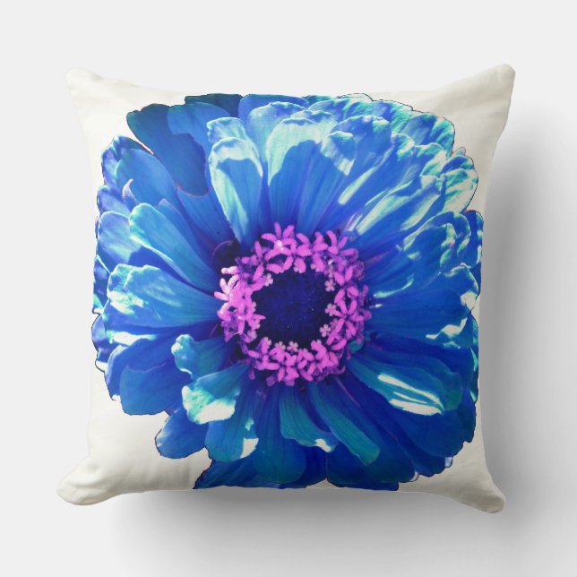 Blue daisy blue floral photo throw pillow (Front)