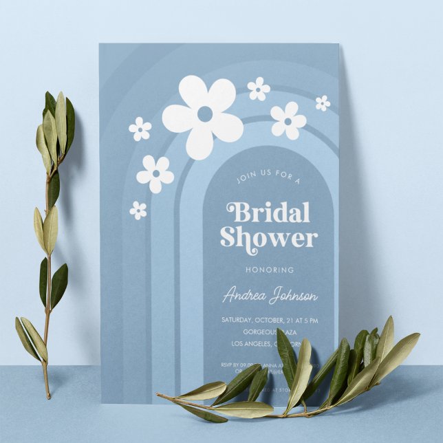 Blue Daisy Boho Rainbow Ombre 70s Bridal Shower Invitation (Creator Uploaded)
