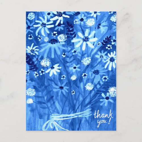 Blue Daisy Bouquet Thank you Postcard