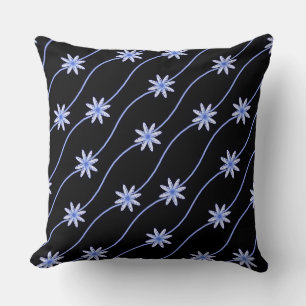 Blue Daisy Chain Floral Pattern Throw Pillow
