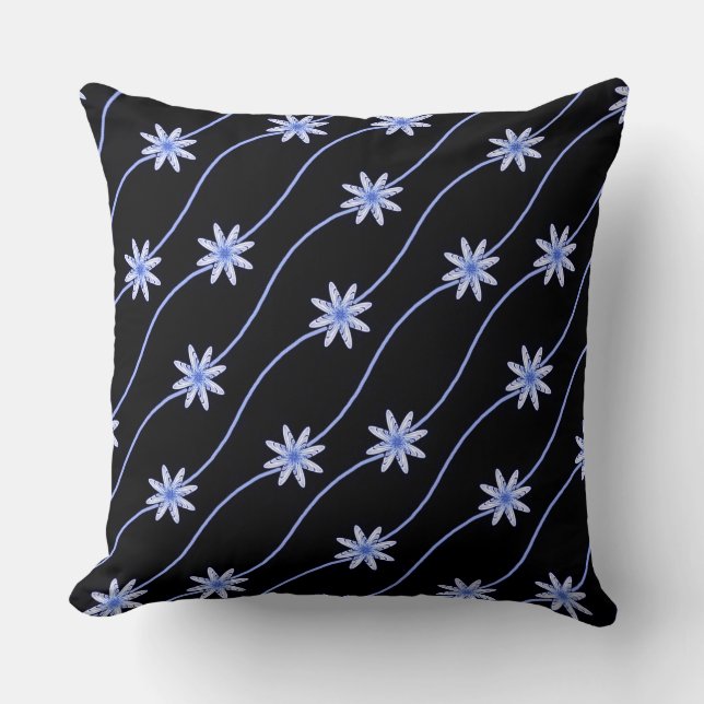 Blue Daisy Chain Floral Pattern Throw Pillow (Front)