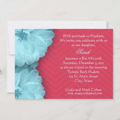 blue daisy chevron custom invitations