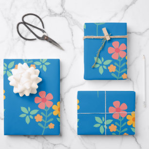 Blue Daisy Cute Bouquet Pattern Modern Wrapping Paper Sheets