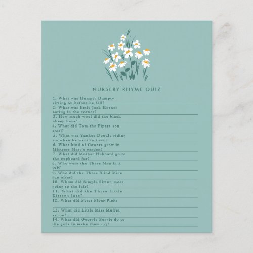 Blue daisy floral beautiful baby shower game flyer