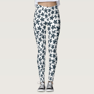 Blue Daisy Floral Cute Workout Running Leggings