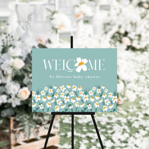 Blue daisy floral elegant baby shower welcome foam board