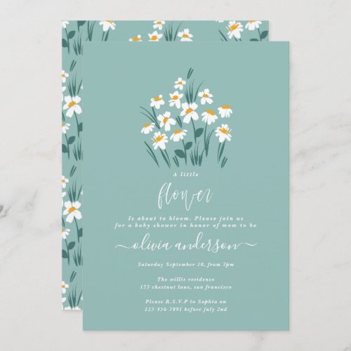 Blue daisy floral elegant beautiful baby shower in invitation