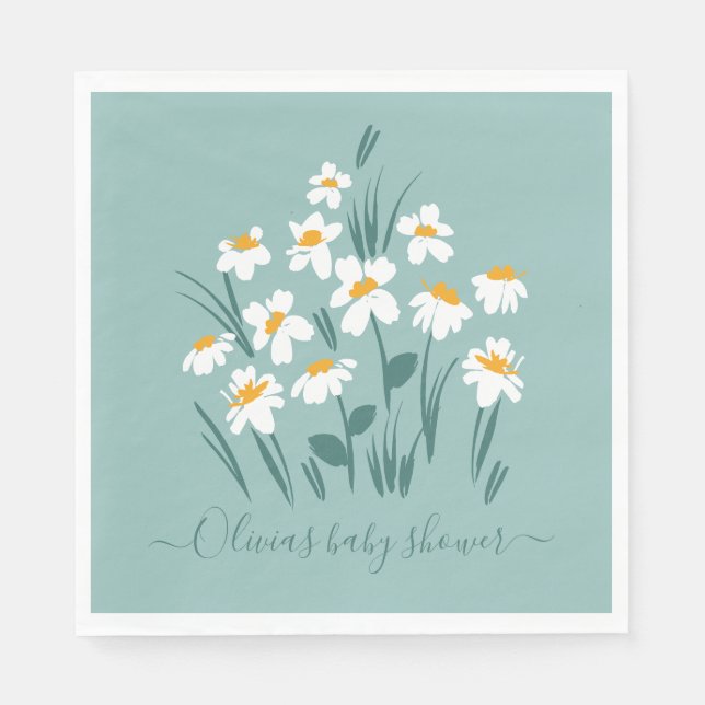 Blue daisy floral elegant beautiful baby shower in napkins (Front)