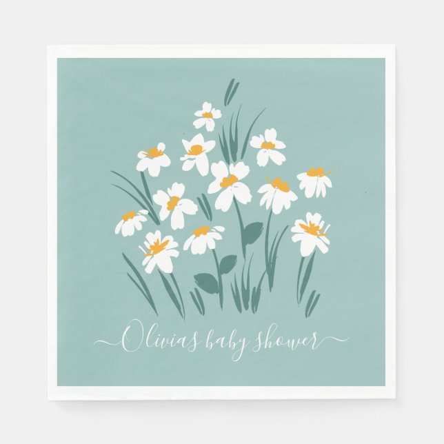 Blue daisy floral elegant beautiful baby shower in napkins (Front)
