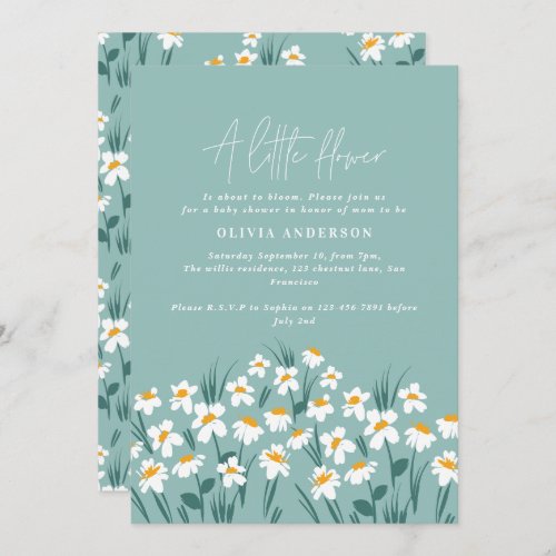 Blue daisy floral elegant beautiful baby shower invitation