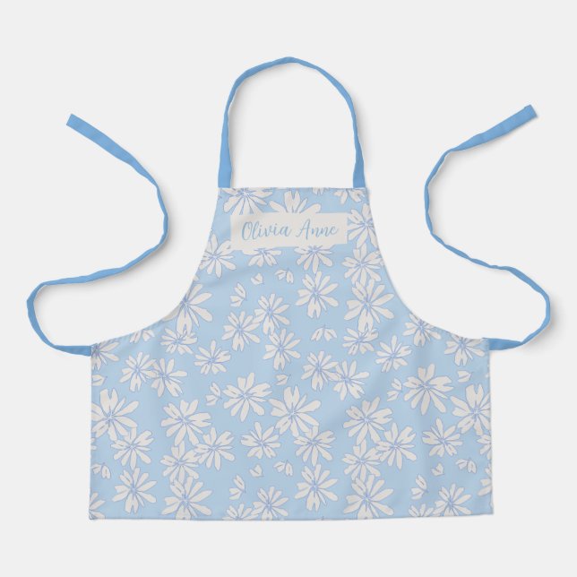Blue Daisy Floral Girls Custom Apron (Front)