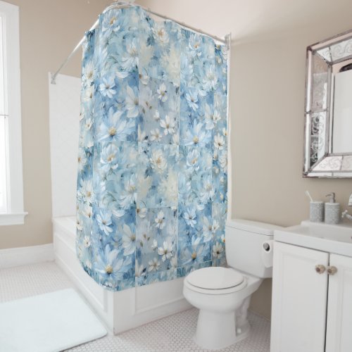 Blue Daisy Floral Patchwork Shower Curtain