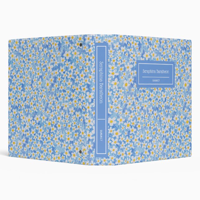 Blue Daisy Floral Pattern Personalized 3 Ring Binder (Background)