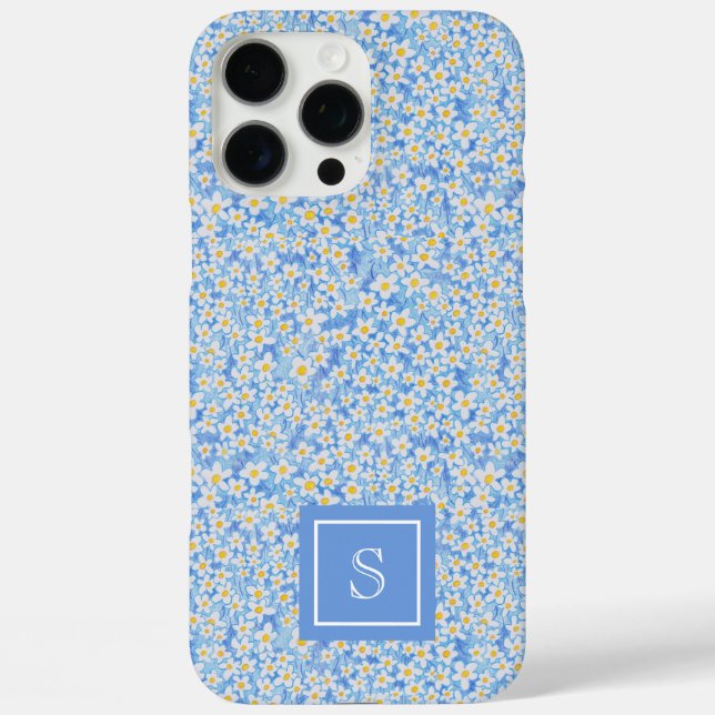 Blue Daisy Floral Pattern Personalized Case-Mate iPhone Case (Back)