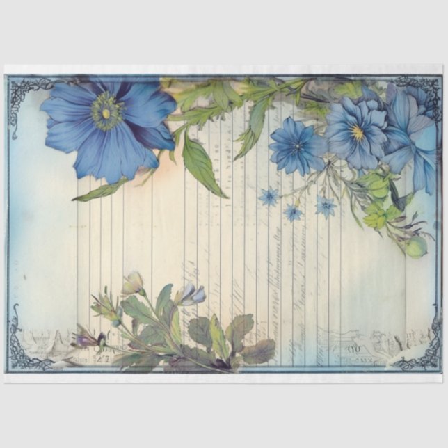 Blue Daisy Flower and scripture ephemera  Tissue Paper (Front)
