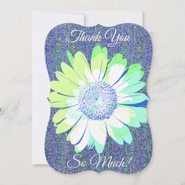 Blue Daisy Flower Art Thank You Flat Card (Front)