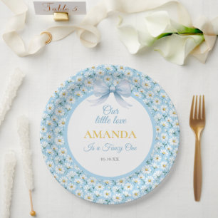 Blue Daisy Flower Fancy ONE Girl Birthday Paper Plates