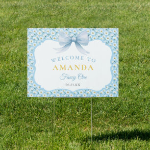Blue Daisy Flower Fancy ONE Girl Birthday Sign