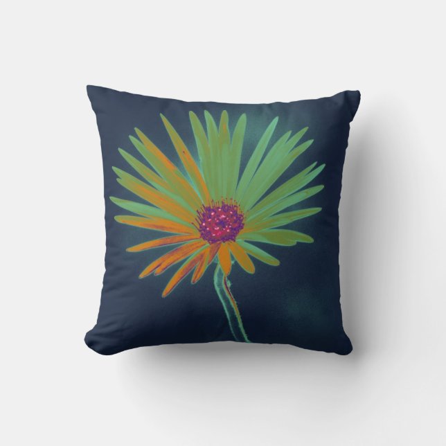 Blue Daisy Flower Throw Pillow (Front)