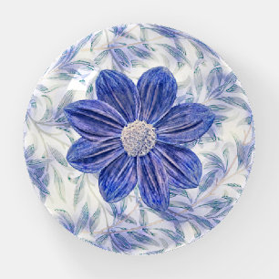 Blue Daisy Flower Vintage Art Glass Paperweight