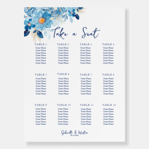 Blue Daisy Flowers Wedding Seating Chart Poster