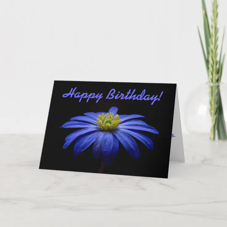 Blue Daisy Gerbera Flower Happy Birthday Card Zazzle