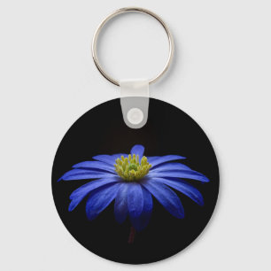 Blue Daisy Gerbera Flower on a Black background Keychain