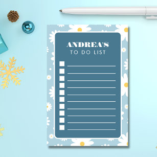 Blue Daisy Groovy Retro To Do List Name Checklist Post-it Notes